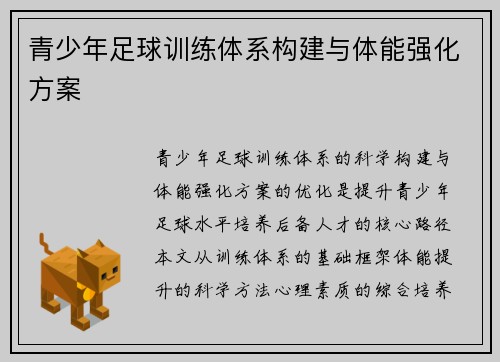 青少年足球训练体系构建与体能强化方案