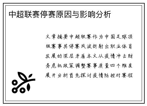 中超联赛停赛原因与影响分析