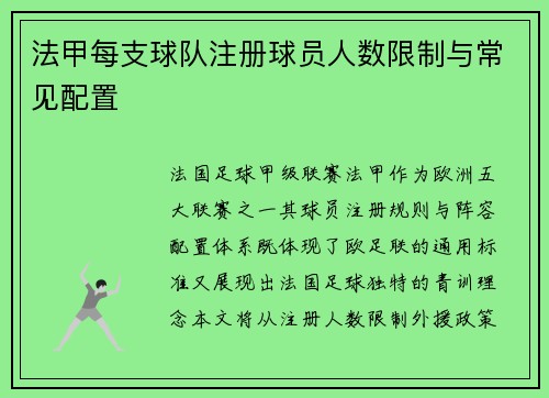 法甲每支球队注册球员人数限制与常见配置