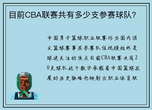 目前CBA联赛共有多少支参赛球队？