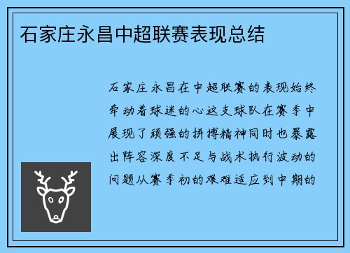 石家庄永昌中超联赛表现总结